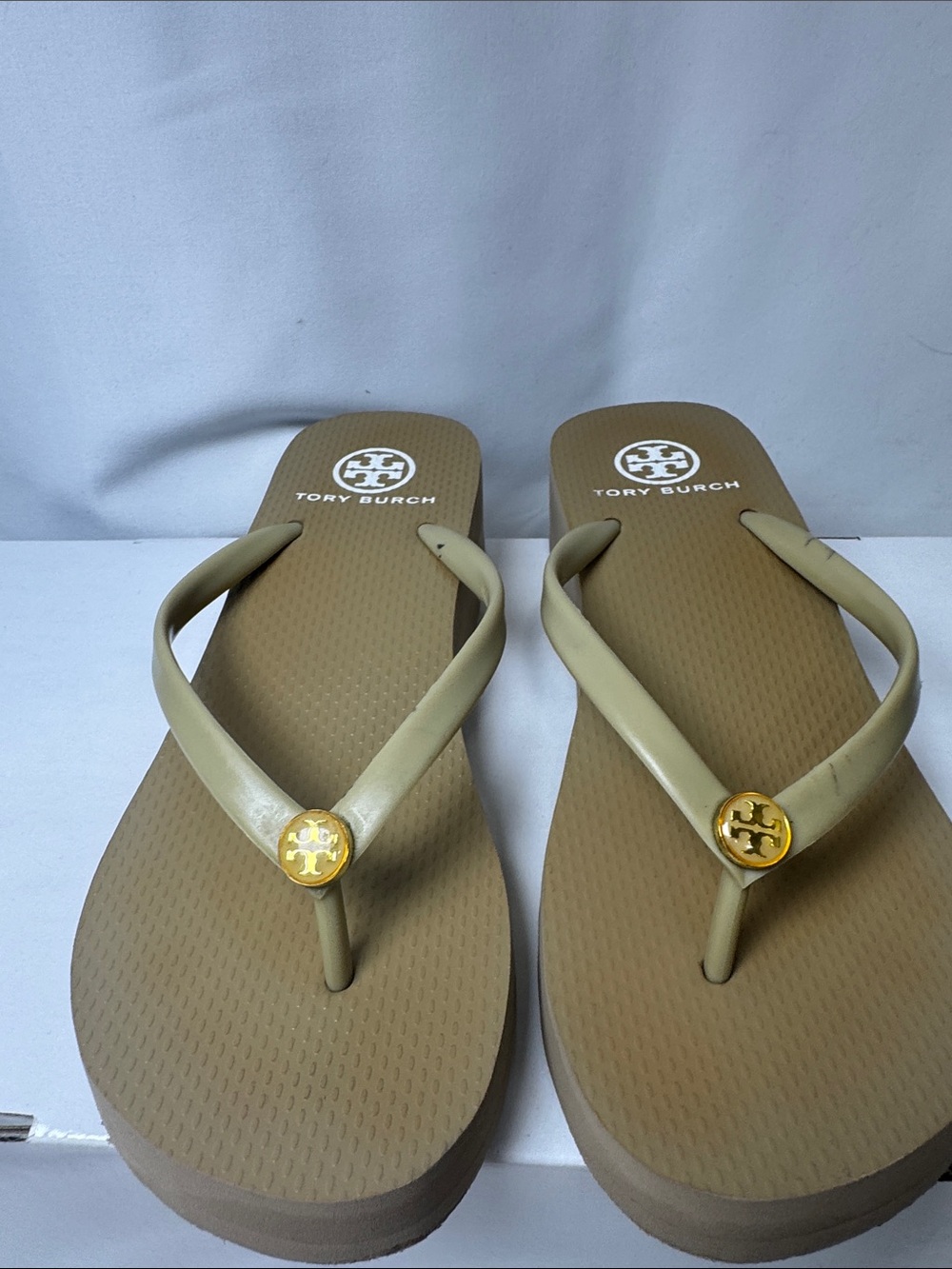 Tory Burch Khaki Thin Wedge Platform Flip Flops Size 8.5 - Picture 5 of 9